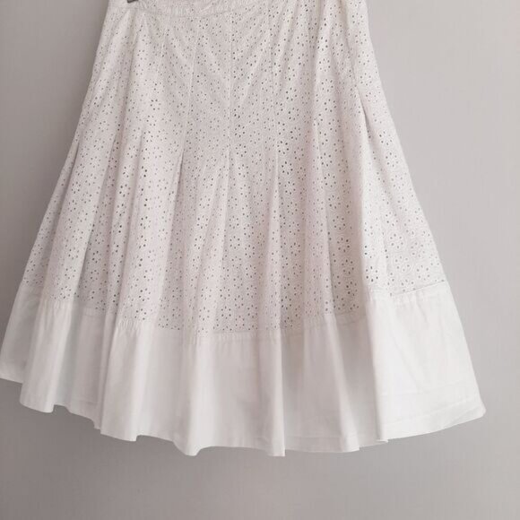 ESPRIT 100% Cotton Floral Eyelet Pleated Knee Length Skirt White Sz 4 - Picture 7 of 15